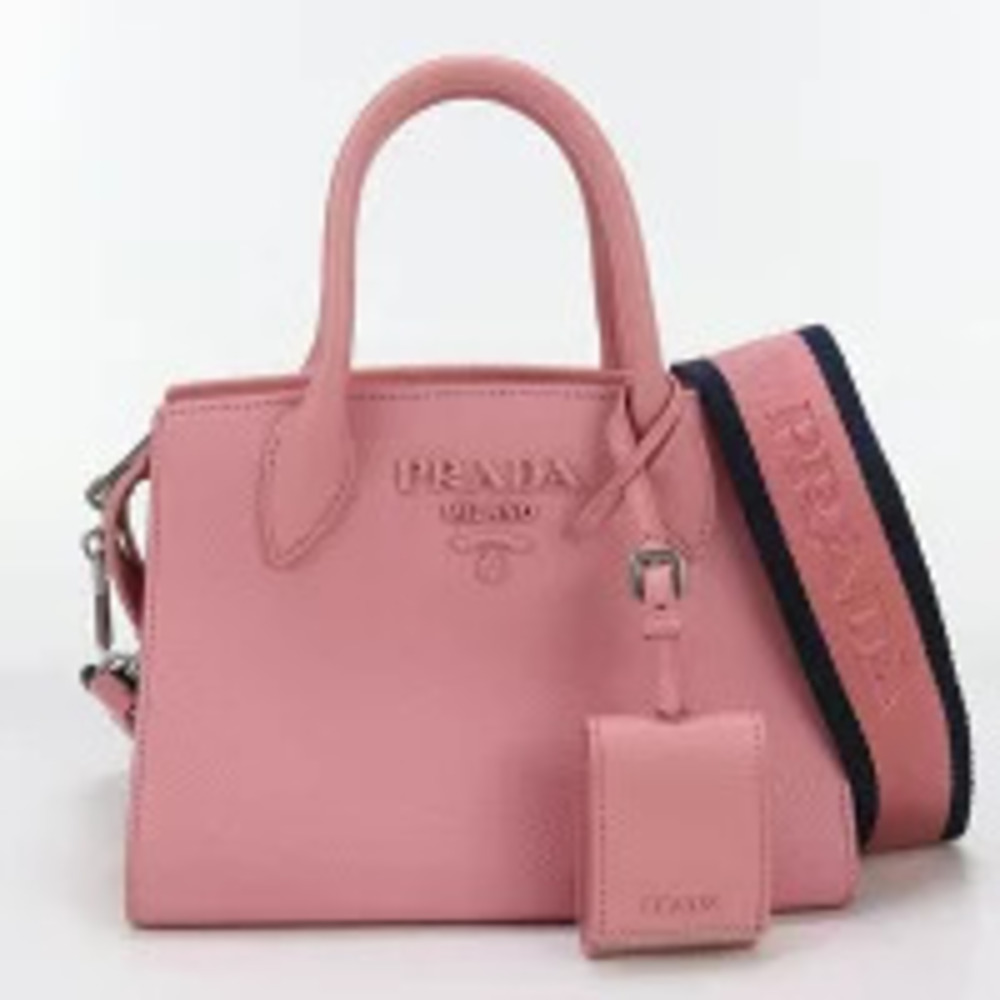 Prada pink Saffiano leather monochrome tote bag dual rolled top handles